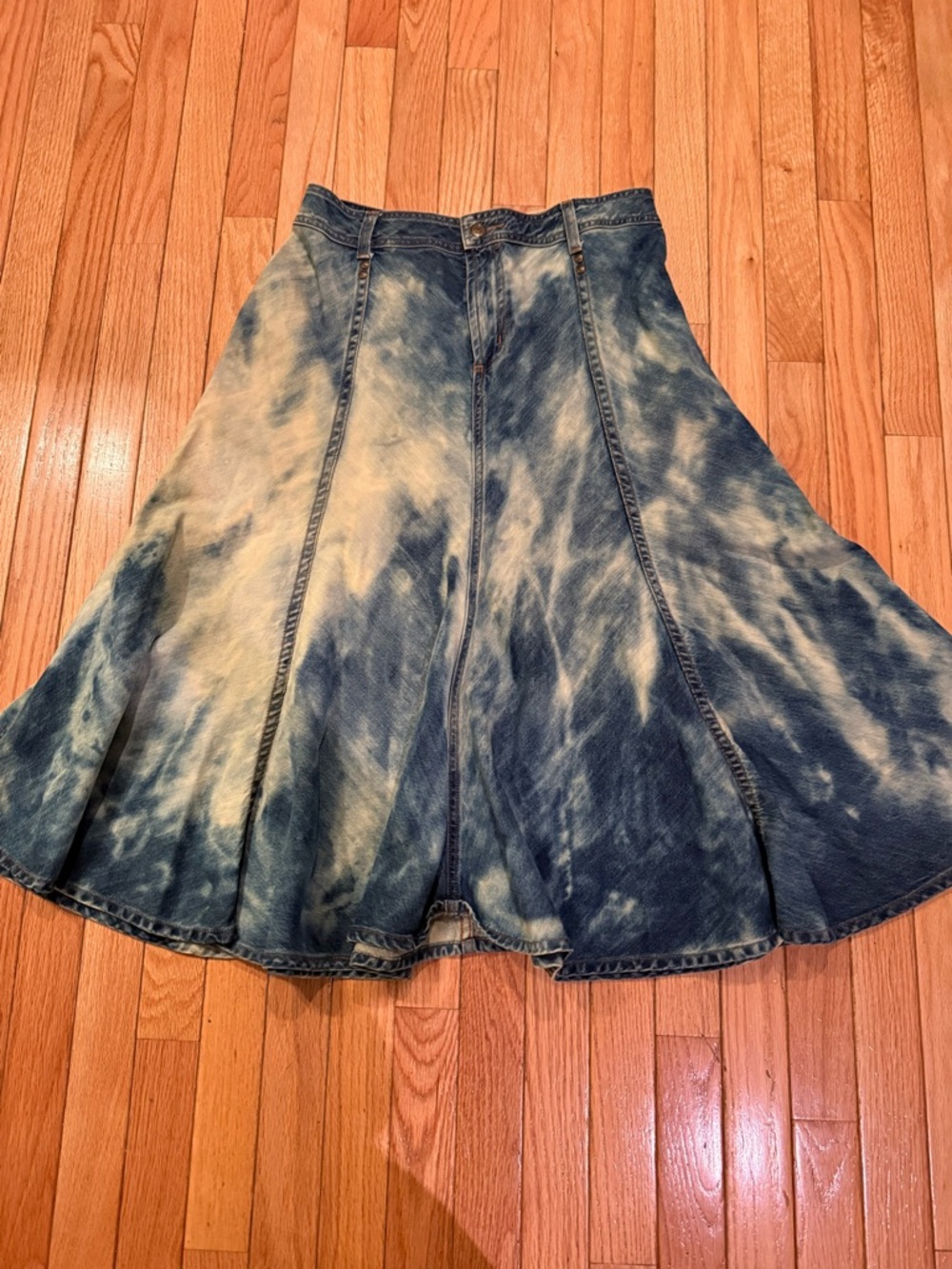 VTG Boho Tie-Dye Denim Maxi Skirt - Cream/Blue - Picture 2 of 6